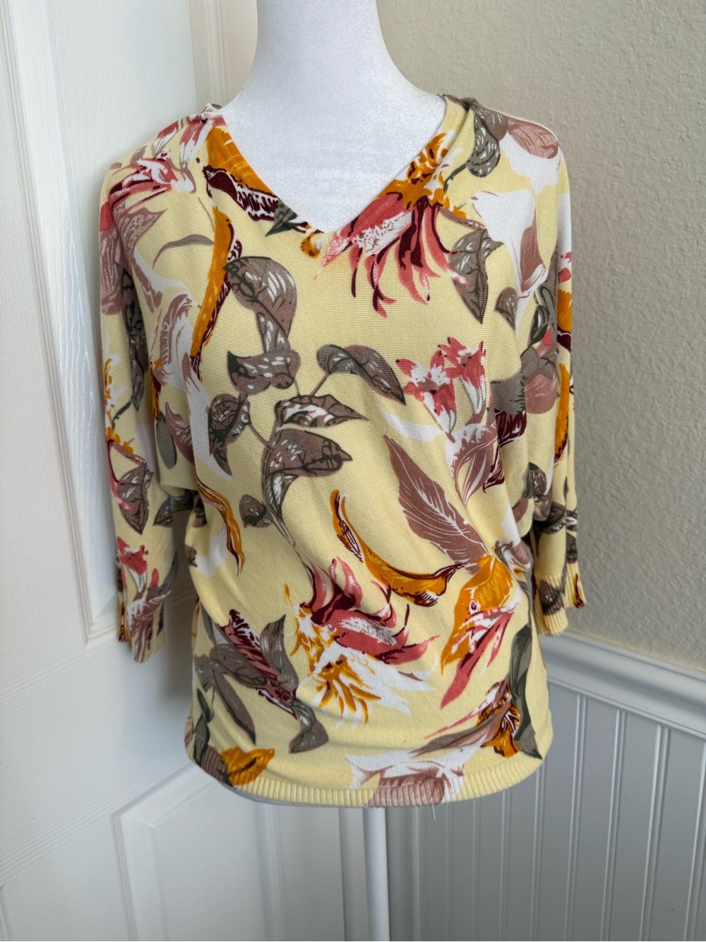 Joan Vass Floral V-Neck Sweater